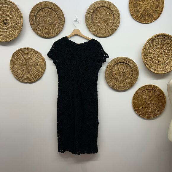 Elie Tahari Neutral Black Lace Layered Short Sleeve Below Knee Midi Dress 12 - Picture 3 of 7